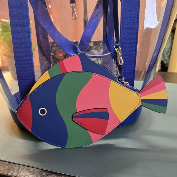 KATE SPADE What A Catch Top Handle Clear Novelty Tote with Fish Pouch Rare - Picture 4 of 9